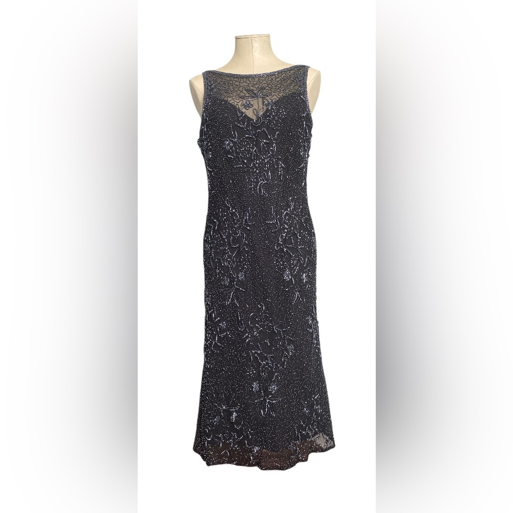 Vintage 90s 100% Silk Scala Dress Beaded Silk Slip Dress Cowl Backless Black - Picture 4 of 17
